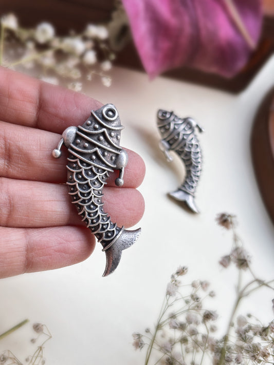 Quirky Meen Studs – Oxidized Boho Fish Earrings