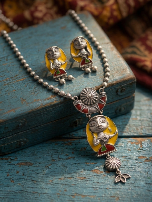 Quirky Oh Stree Handpainted Meenakari Necklace Set
