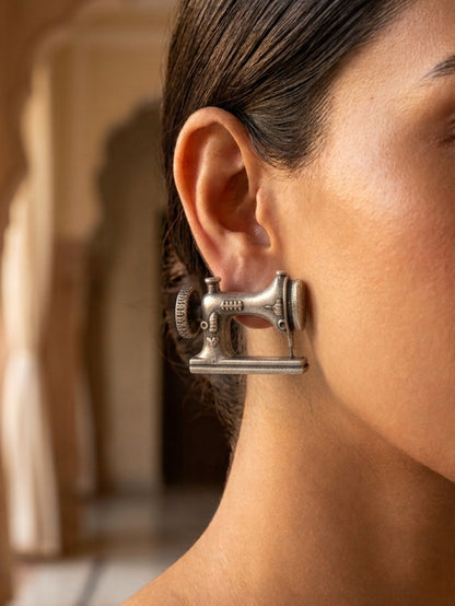 Quirky Sewing Machine Oxidized Studs Earrings