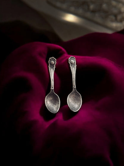 Quirky Spoon Studs Oxidized Silver Earrings
