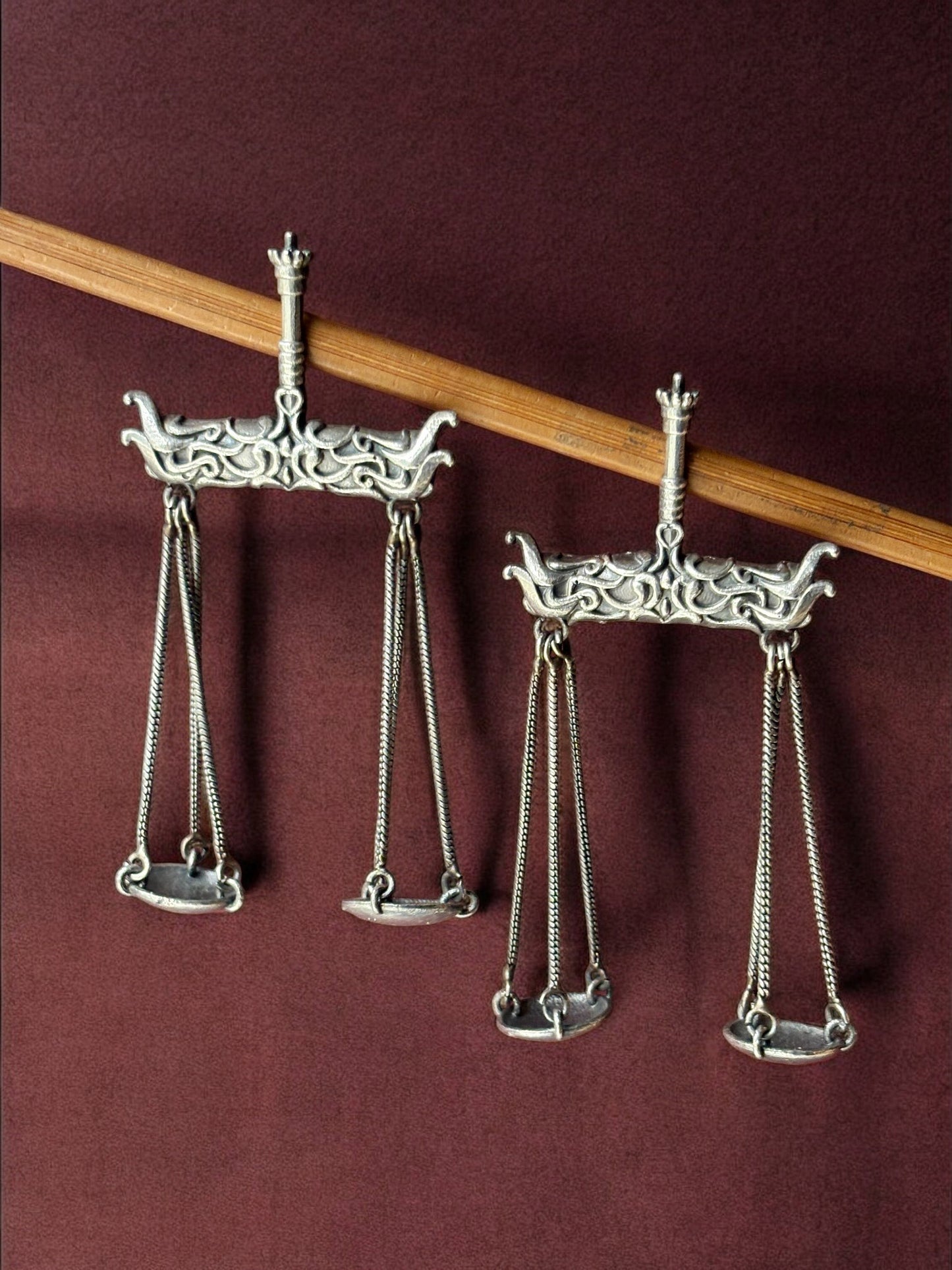 Quirky Taraju Long Dangle Earrings – Oxidized Silver Replica