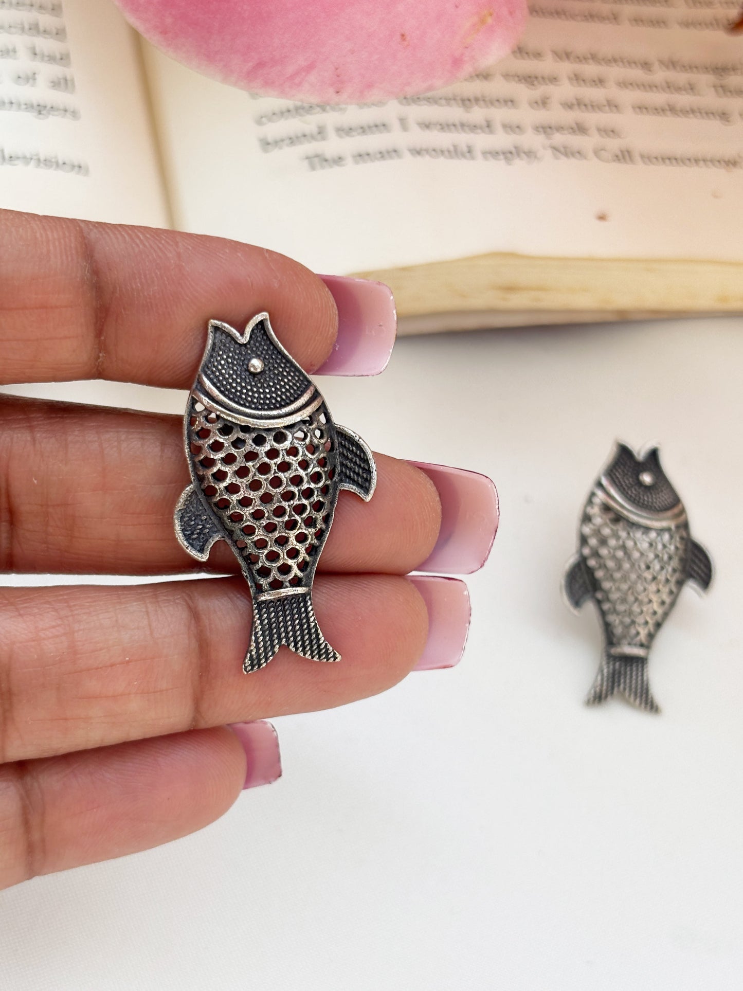 Quirky Tuna Studs – Silver Oxidized Boho Earrings