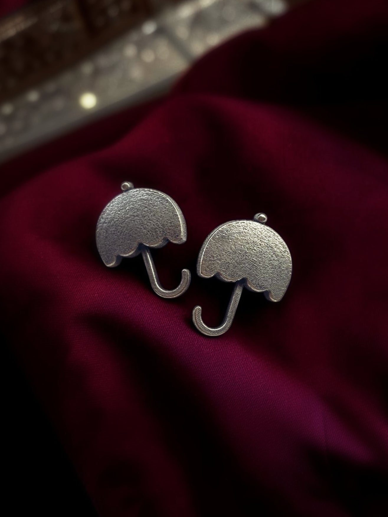Quirky Umbrella Studs – Silver Oxidized Boho Earrings