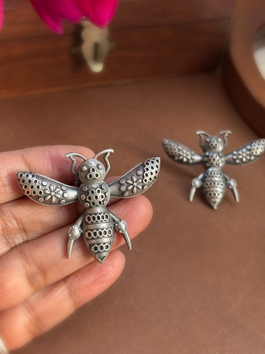 Quirky Bumblebee Studs – Silver Oxidized Boho Earrings