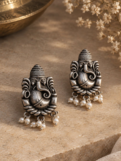 Quirky Ganesha Pearl Stud Earrings