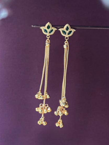 Raga Green Kashmiri Ghungroo Golden Dangle Earrings