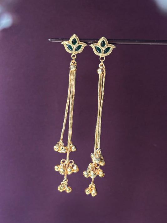 Raga Green Kashmiri Ghungroo Golden Dangle Earrings