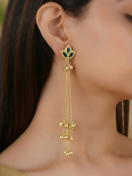 Raga Green Kashmiri Ghungroo Golden Dangle Earrings