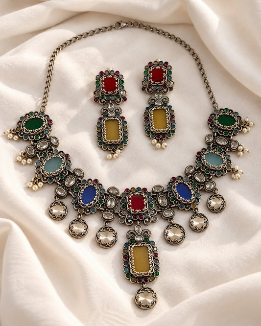 Raina Multi Colour Monalisa Stone Pearl Choker Set