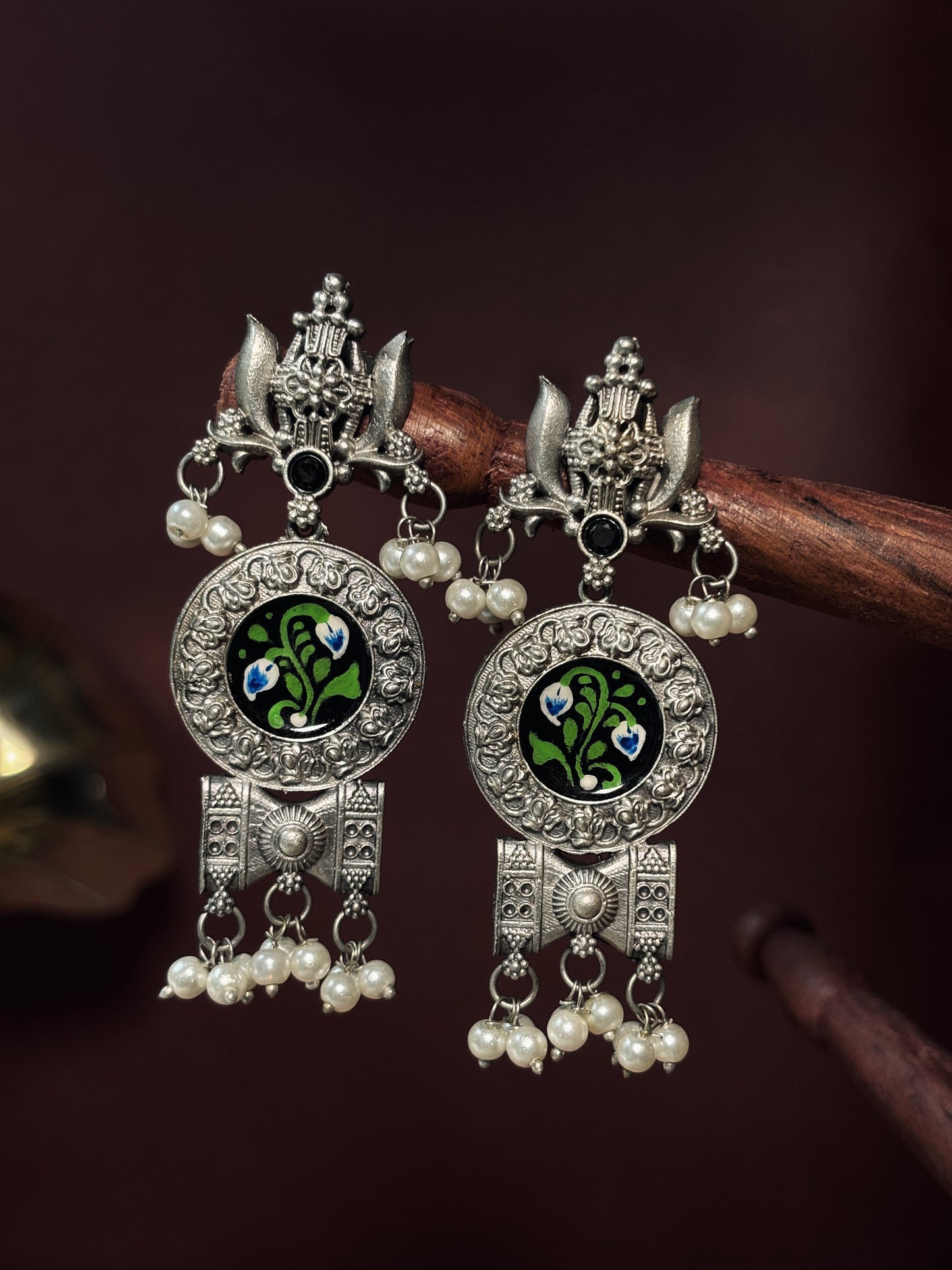 Rati Hand Painted Dangle Enamel Earrings