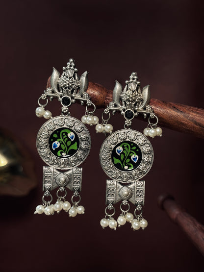 Rati Hand Painted Dangle Enamel Earrings
