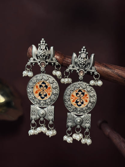 Rati Hand Painted Dangle Enamel Earrings