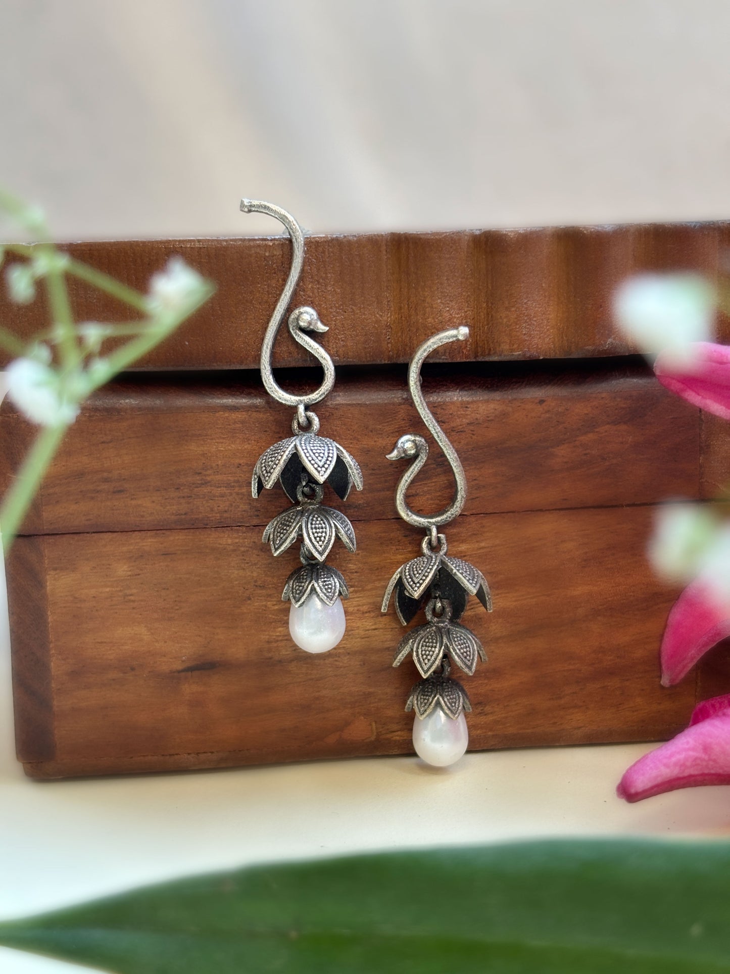Reet Pearl Antique Traditional Dangle – Oxidized Boho Earrings