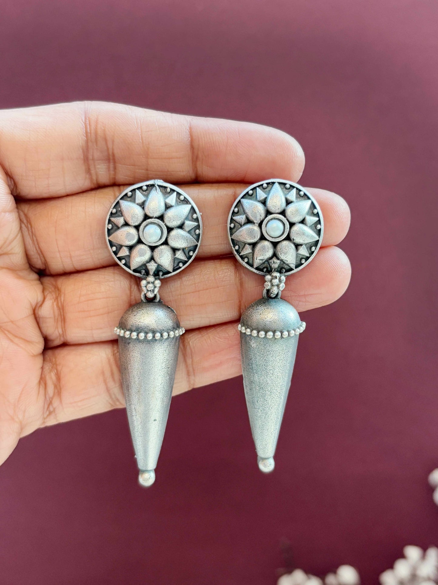 Reva Dangle Oxidized Earrings – Silver Tribal Statement