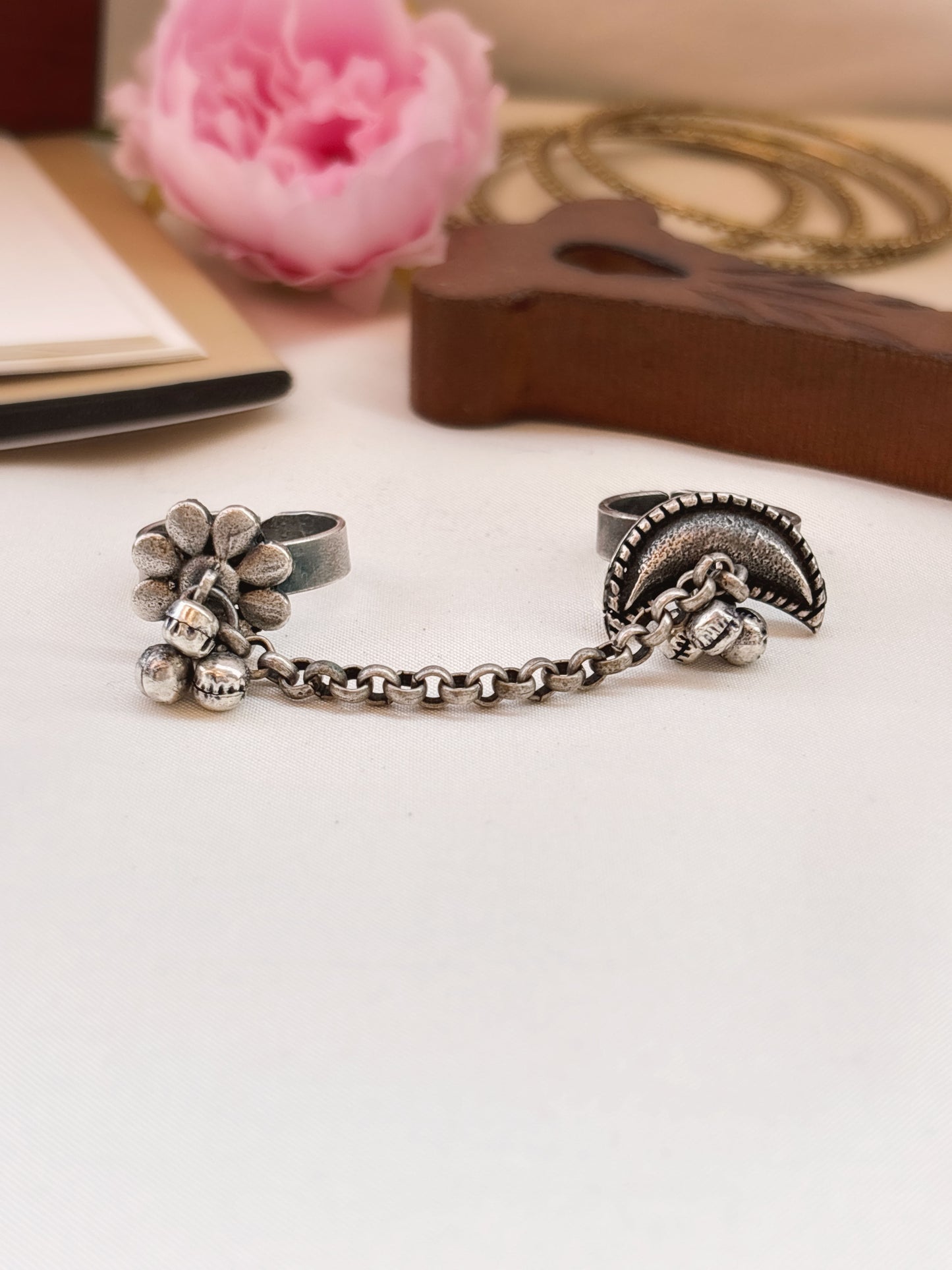 Riddhi Siddhi Ghungroo Double Adjustable Oxidized Silver Ring