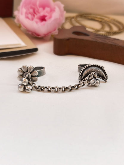 Riddhi Siddhi Ghungroo Double Adjustable Oxidized Silver Ring