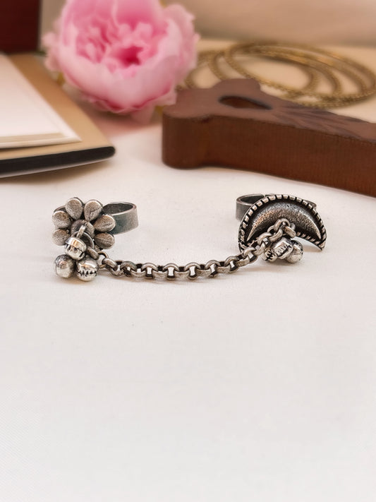 Riddhi Siddhi Ghungroo Double Adjustable Oxidized Silver Ring