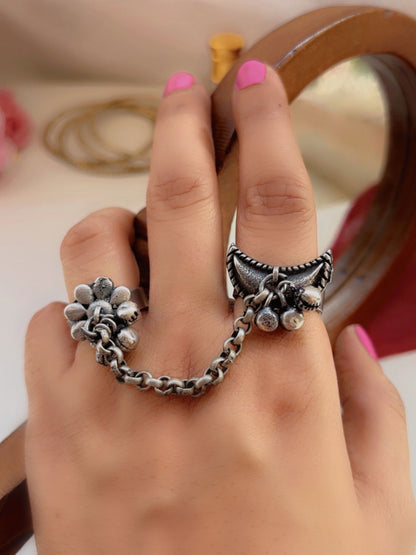 Riddhi Siddhi Ghungroo Double Adjustable Oxidized Silver Ring