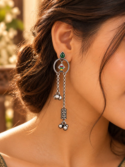 Riva Green Monalisa Stone Handpainted Dangle Earrings