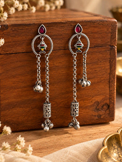 Riva Red Monalisa Stone Handpainted Dangle Earrings