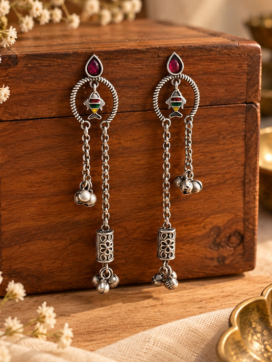 Riva Red Monalisa Stone Handpainted Dangle Earrings