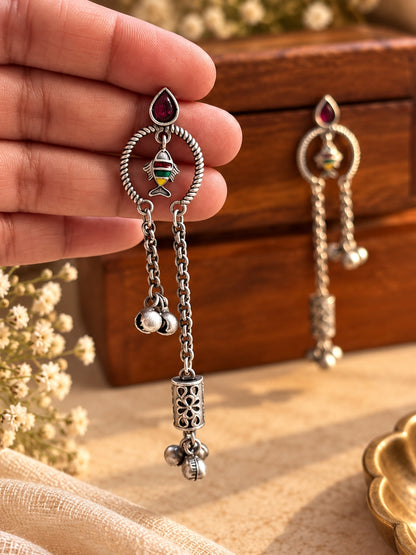 Riva Red Monalisa Stone Handpainted Dangle Earrings