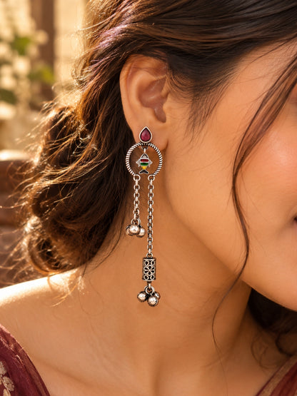 Riva Red Monalisa Stone Handpainted Dangle Earrings
