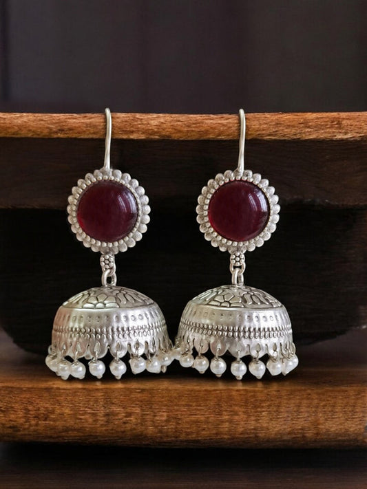 Rudraka Red Monalisa Hook Jhumka Earrings