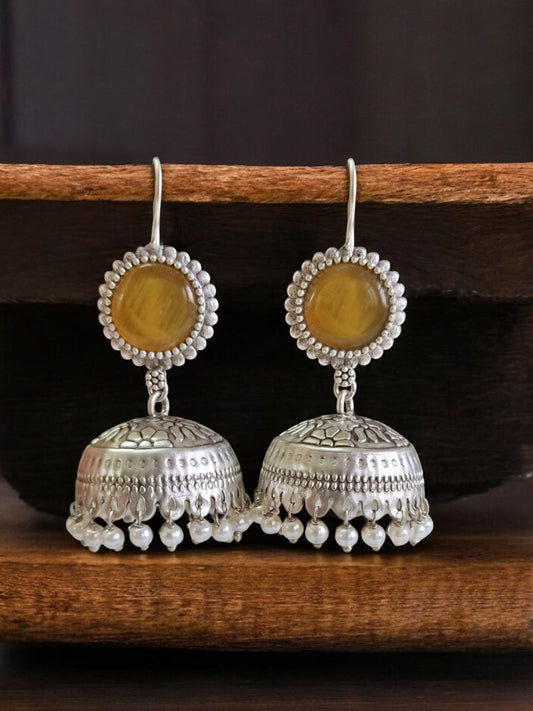 Rudraka Yellow Monalisa Hook Jhumka Earrings