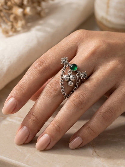 Ruma Green Monalisa Stone Ghungroo Ring