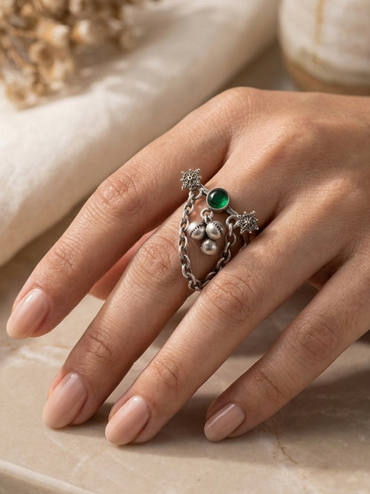 Ruma Green Monalisa Stone Ghungroo Ring