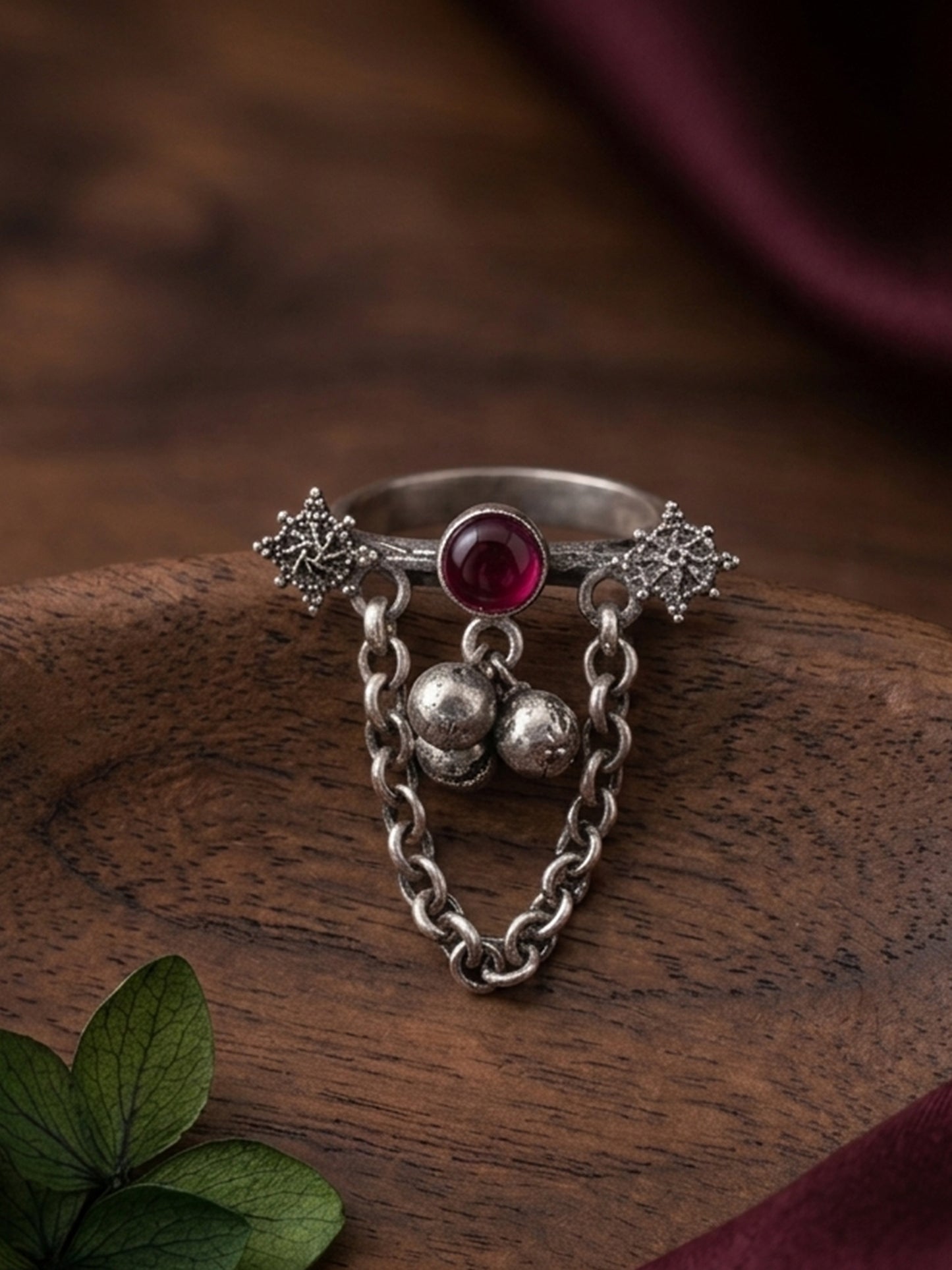 Ruma Red Monalisa Stone Ghungroo Ring