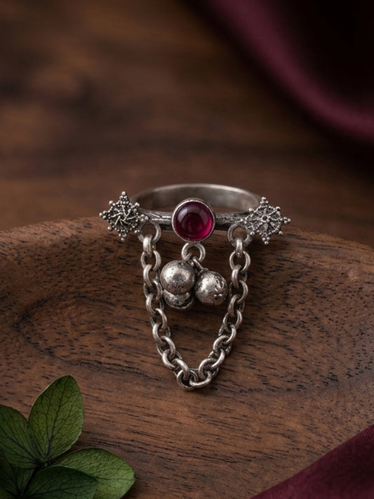 Ruma Red Monalisa Stone Ghungroo Ring