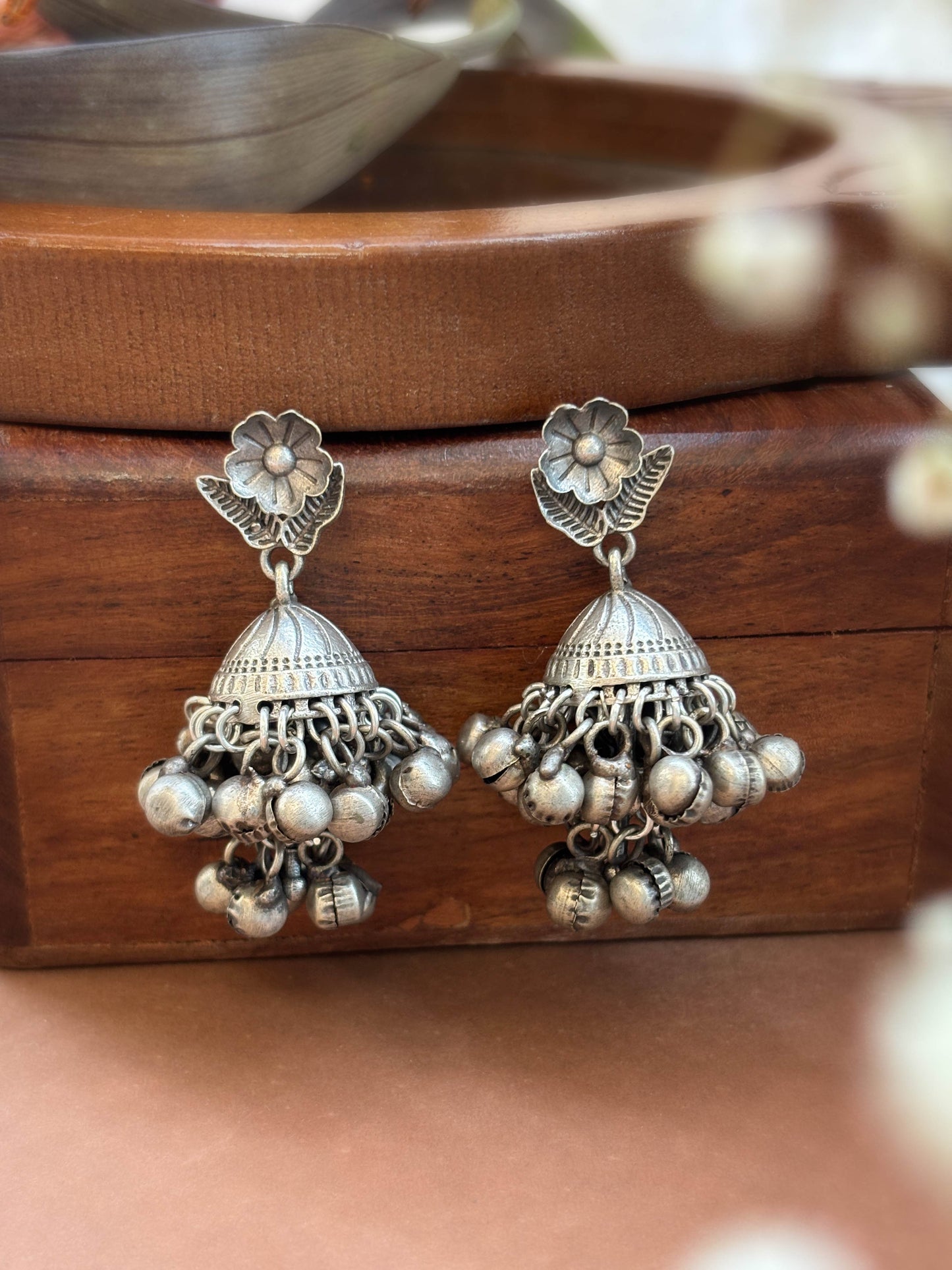 Rupashi 2-Layer Ghungroo Jhumka – Oxidized Boho Earrings