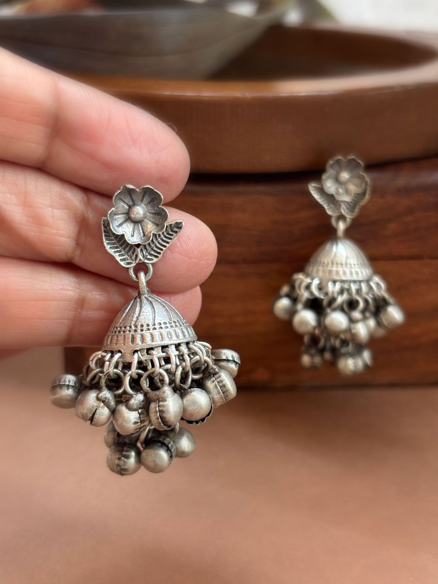 Rupashi 2-Layer Ghungroo Jhumka – Oxidized Boho Earrings