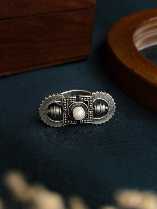 Sadaf Pearl Oxidized Silver Adjustable Ring