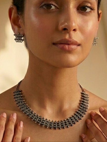 Sandhi Oxidised Silver Choker Necklace Set