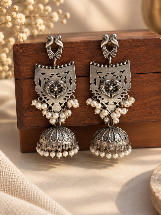 Sarika Long Pearl Dangle Jhumka Earrings