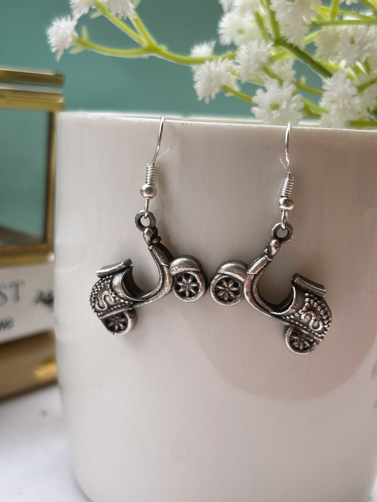 Quirky Scooter Hook Oxidized Earrings