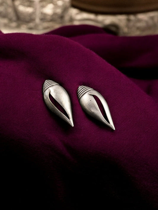 Quirky Shankh Studs – Oxidized Boho Tribal Earrings