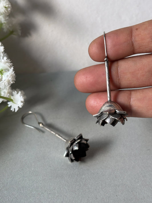 Shrinika Hook Lotus Oxidized Boho Earrings