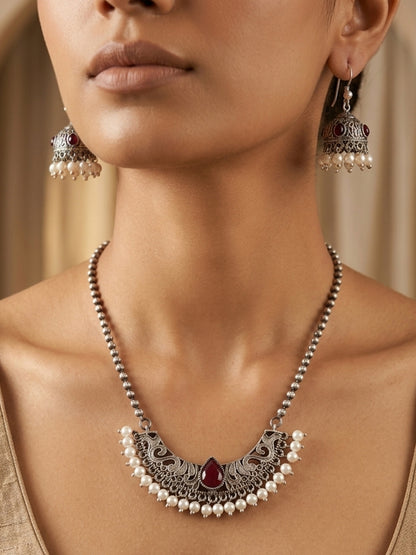 Siya Red Monalisa Stone Neckpiece Set
