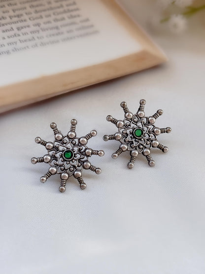 Snowflakes Green Monalisa Stone Studs
