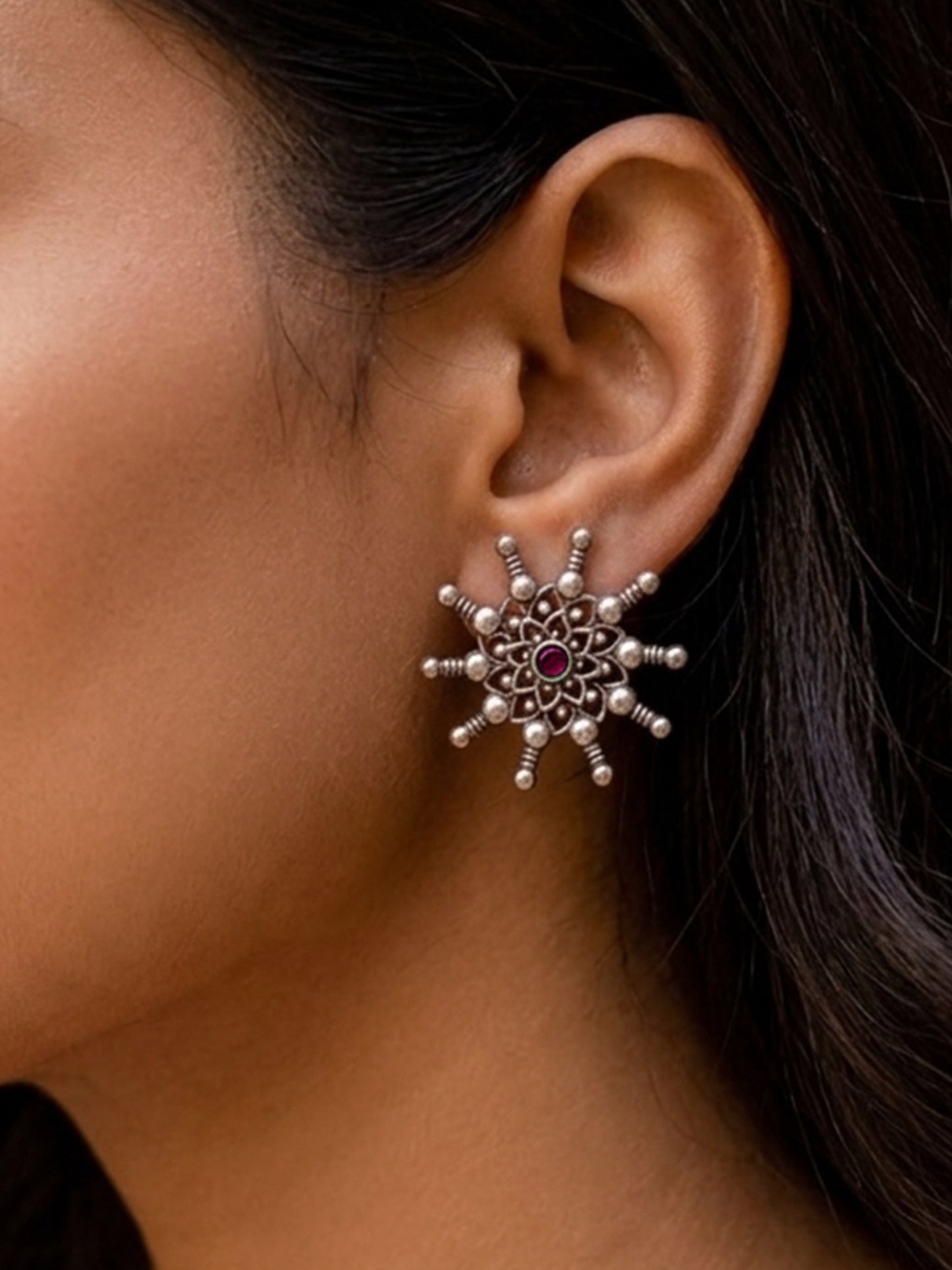 Snowflakes Red Magenta Monalisa Stone Studs