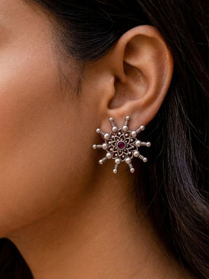 Snowflakes Red Magenta Monalisa Stone Studs