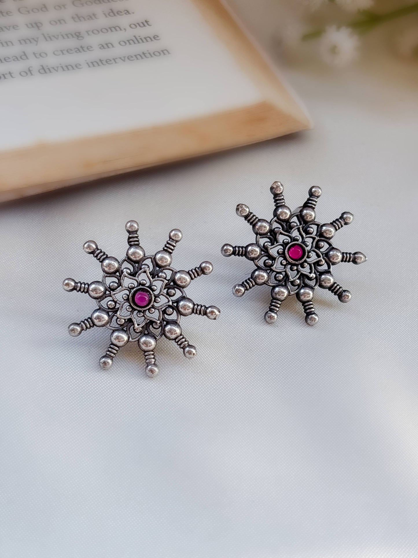 Snowflakes Red Magenta Monalisa Stone Studs