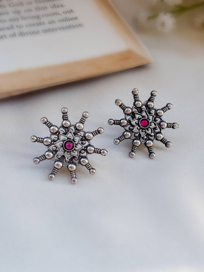 Snowflakes Red Magenta Monalisa Stone Studs