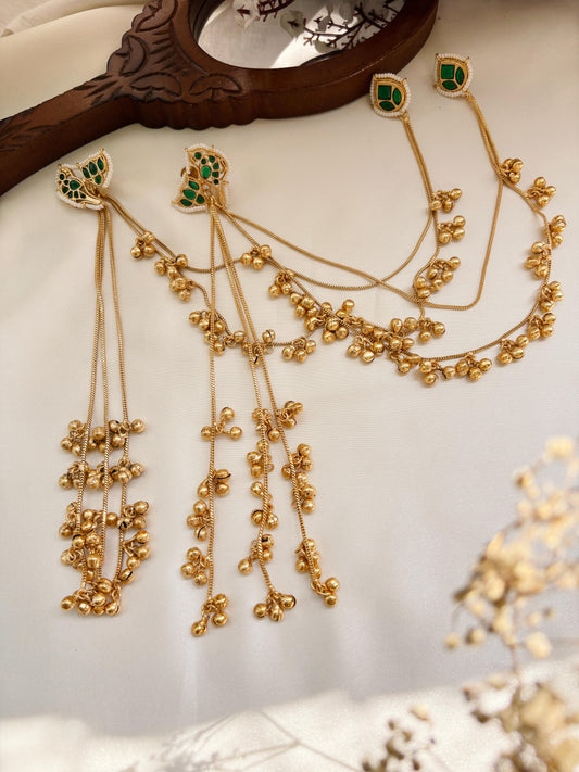 Sona Green Kashmiri Ghungroo Earrings with Golden Earchain