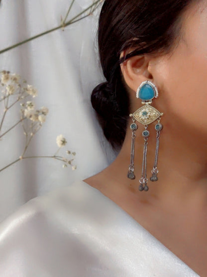 Suravi Blue Dual Tone Ghungroo Dangle Earrings