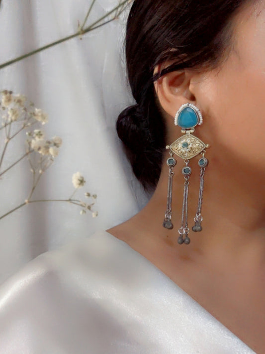 Suravi Blue Dual Tone Ghungroo Dangle Earrings